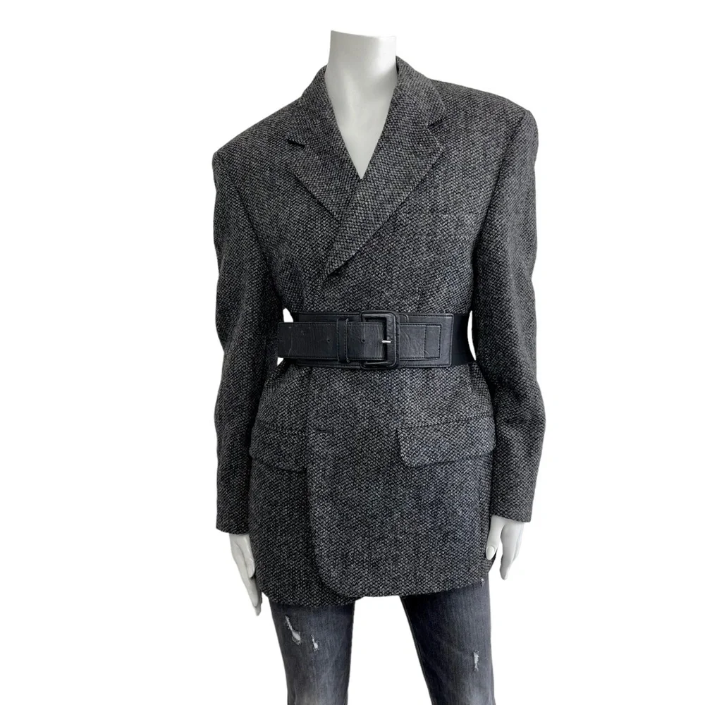 STUNNING Oversized Vintage HARRIS TWEED Boyfriend Wool Coat Jacket Blazer - Picture 1 of 15